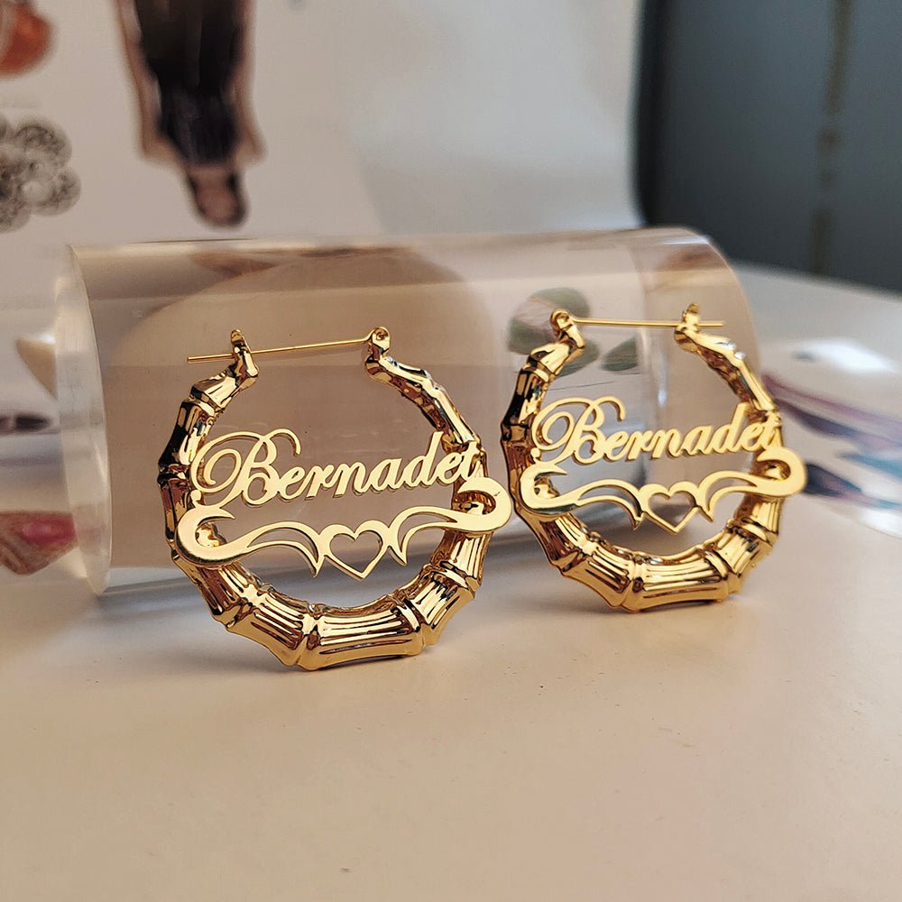 Bamboo Earrings Customize Name Earrings - Blinged by Belle