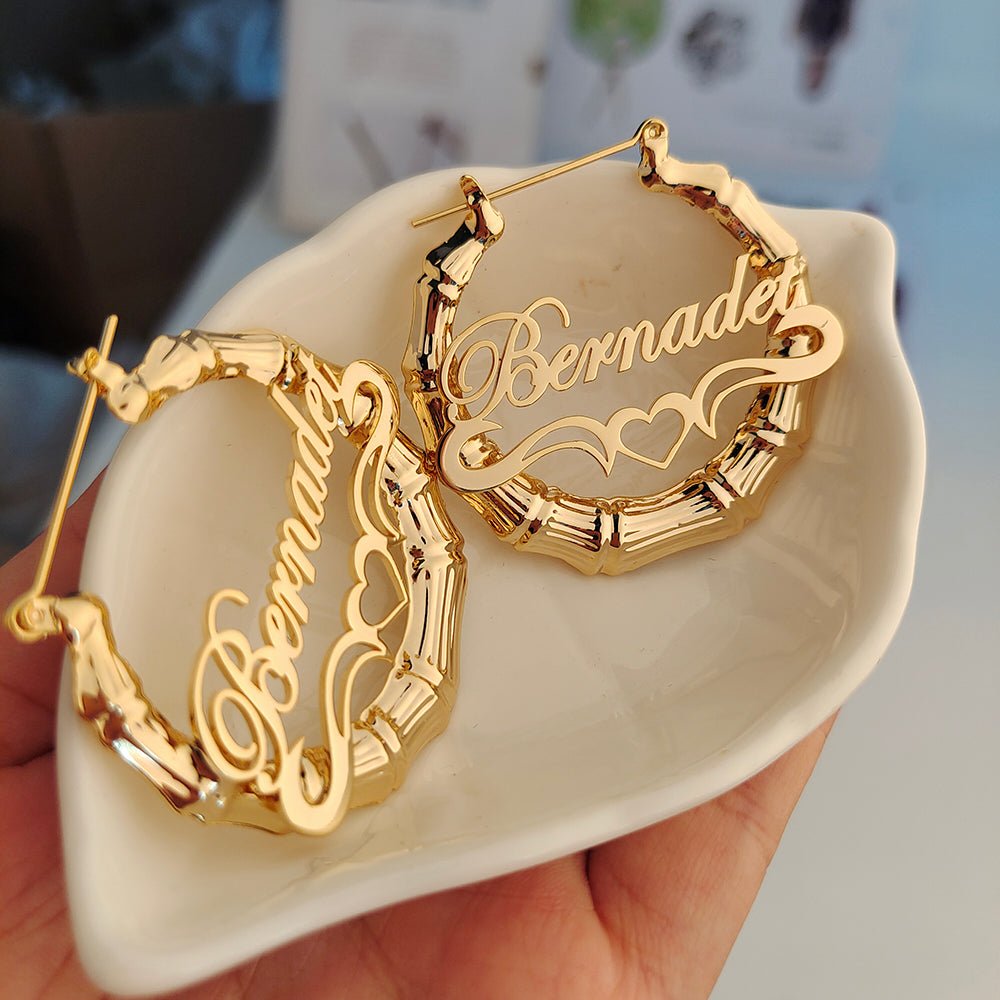 Bamboo Earrings Customize Name Earrings - Blinged by Belle