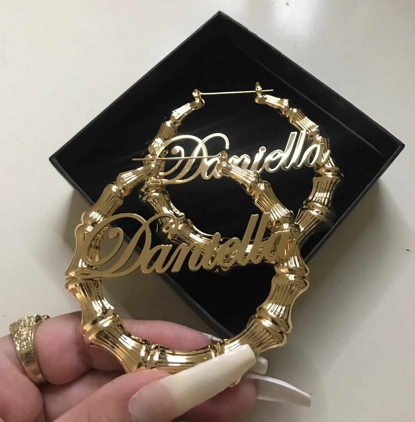Bamboo Hoop Earrings Customize Name Earrings - Blinged by Belle
