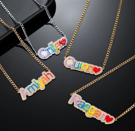 Custom Rainbow Name Necklace for Teen Girls or Women Personalized Pave Outline Iced Out Name Pendant Rhinestone Name Chain - Blinged by Belle