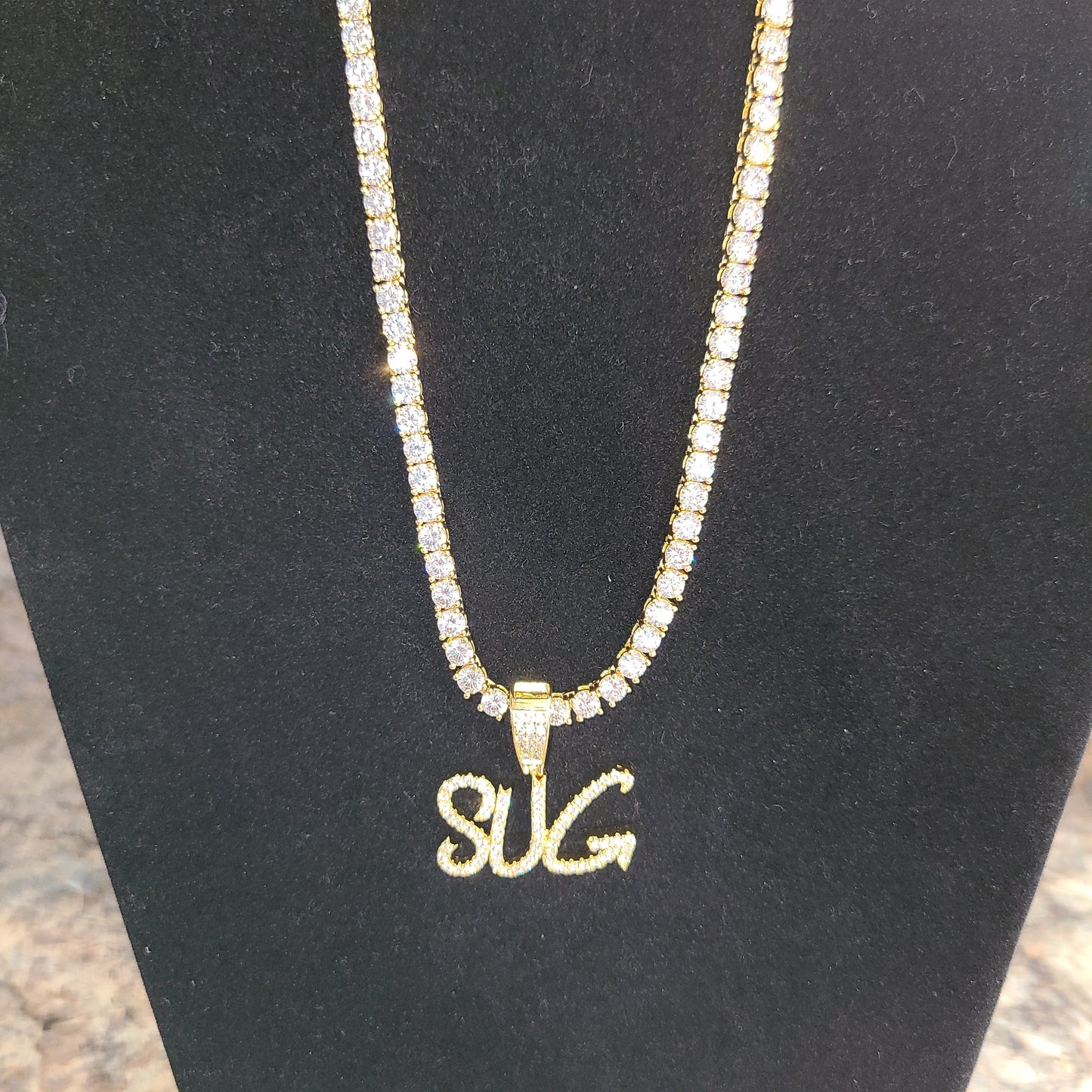 Custom Round Stone Name Plate - Blinged by Belle
