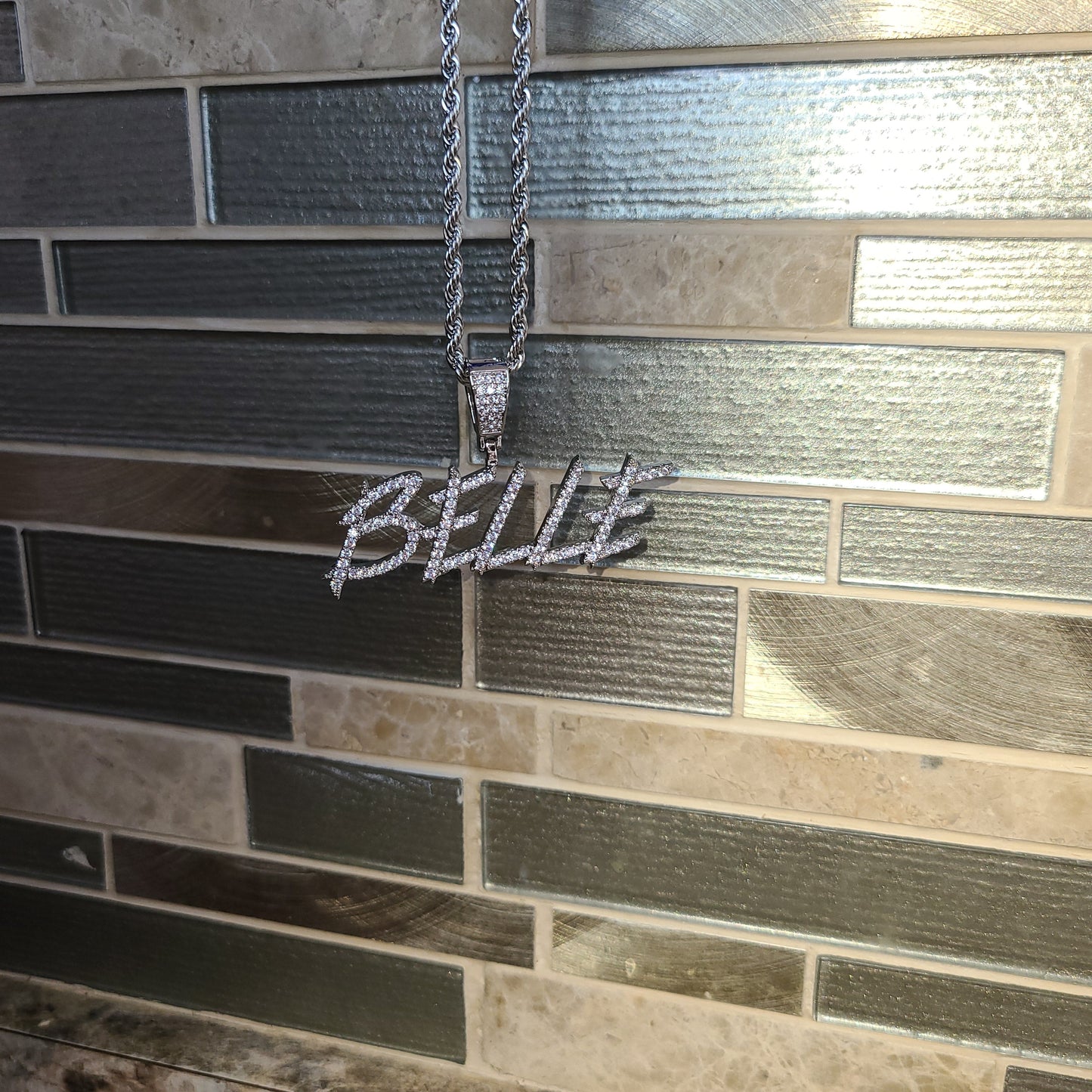 Custom Round Stone Name Plate - Blinged by Belle