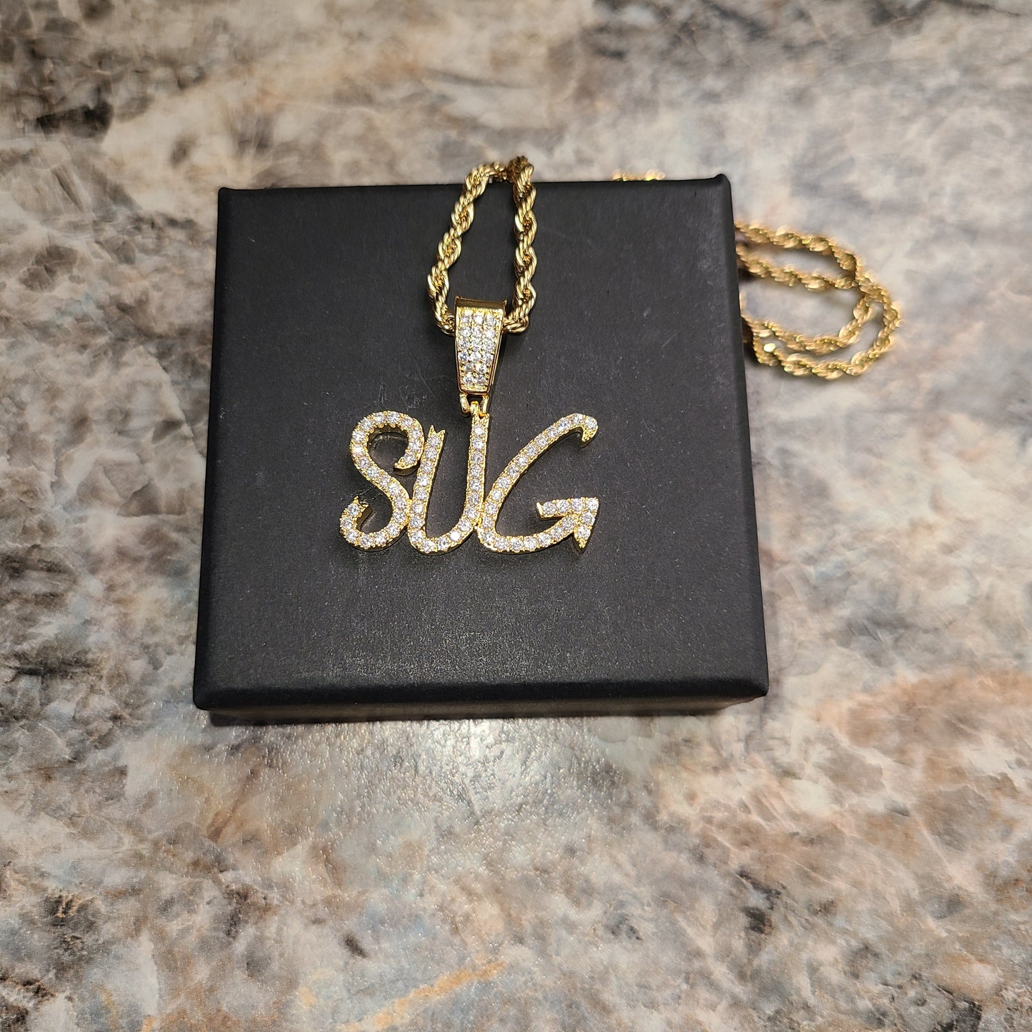 Custom Round Stone Name Plate - Blinged by Belle