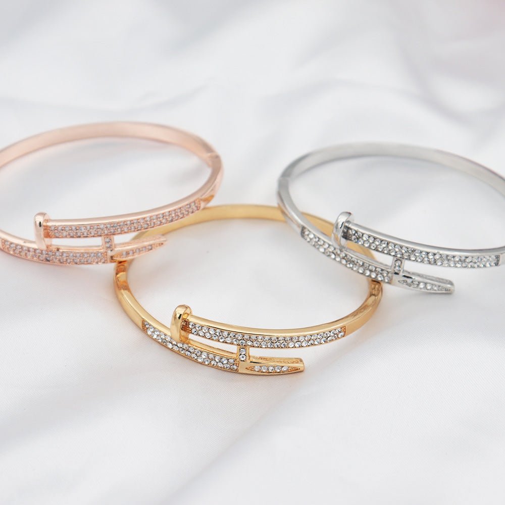 Fashion Men and Women Stainless Steel Nail jewelry Adjustable Bangle Nail Colorful Bangle With Zircon Bracelets Wholesale - Blinged by Belle