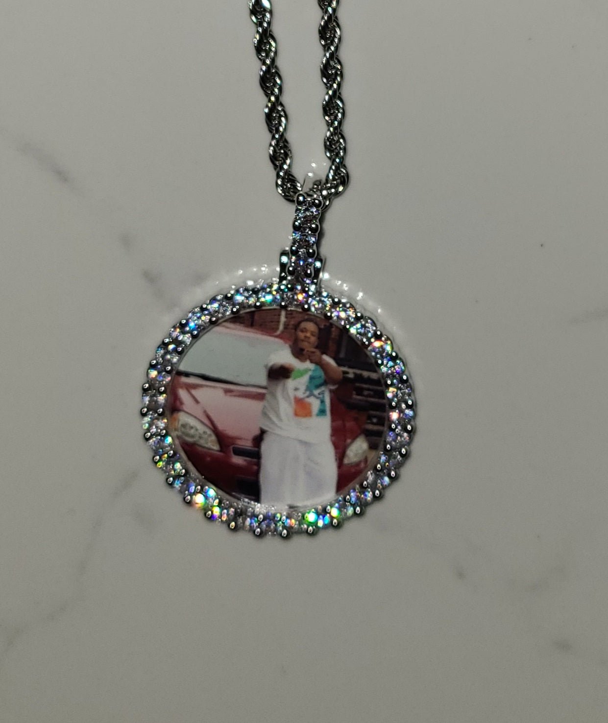 Medium Custom Photo Pendant with Large CZ Stone - Blinged by Belle