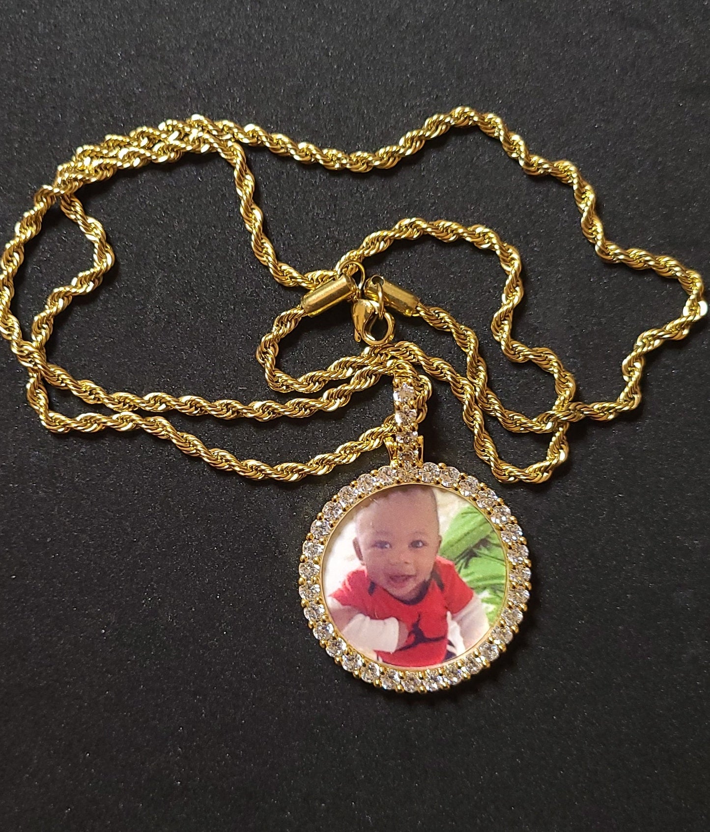 Medium Custom Photo Pendant with Large CZ Stone - Blinged by Belle