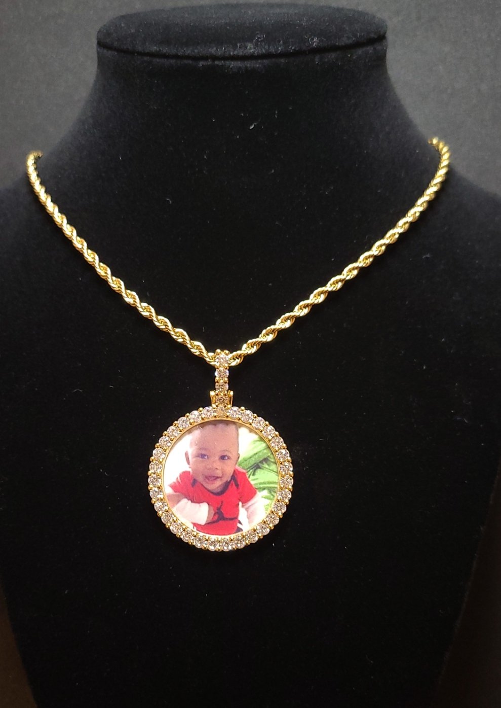 Medium Custom Photo Pendant with Large CZ Stone - Blinged by Belle