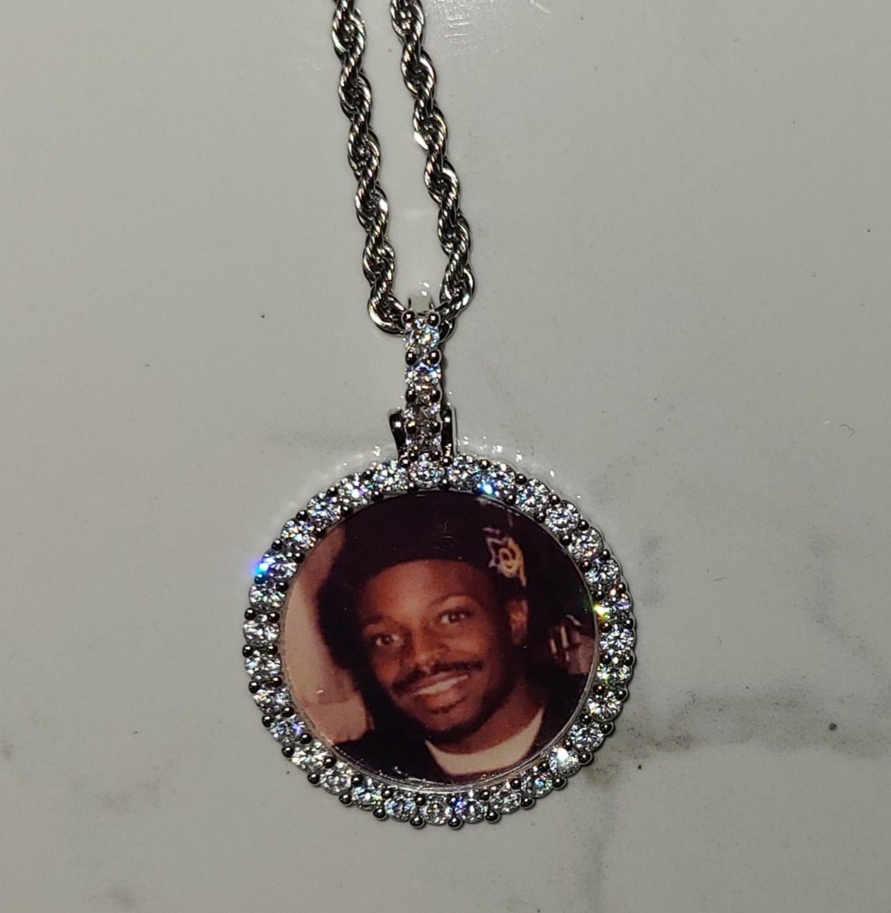 Medium Custom Photo Pendant with Large CZ Stone - Blinged by Belle