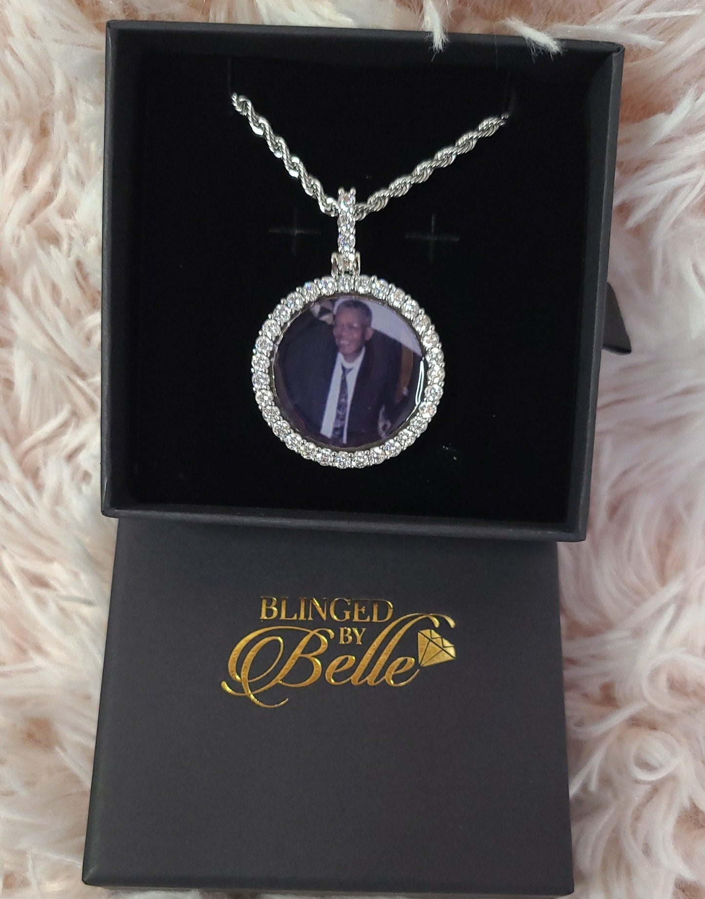 Medium Custom Photo Pendant with Large CZ Stone - Blinged by Belle