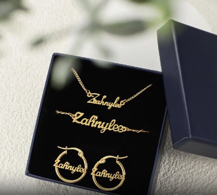 Personalized Children's Jewelry Set Custom Name Necklace Bracelet Stainless Steel Hoop Earring - Blinged by Belle