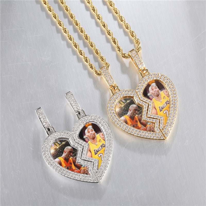 Split Heart Custom Picture Necklace - Blinged by Belle