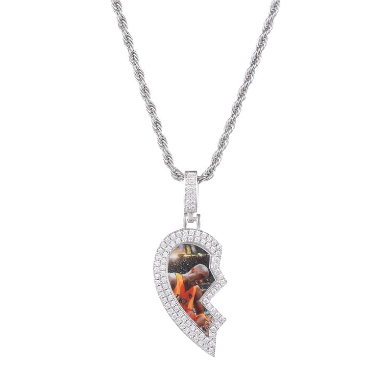 Split Heart Custom Picture Necklace - Blinged by Belle