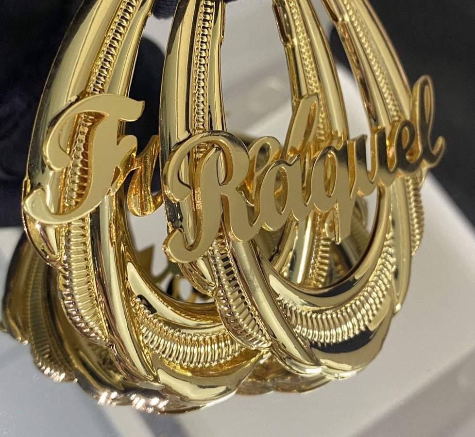 65mm Stainless Steel Bamboo Hoop Earrings Customized Name - Blinged by Belle