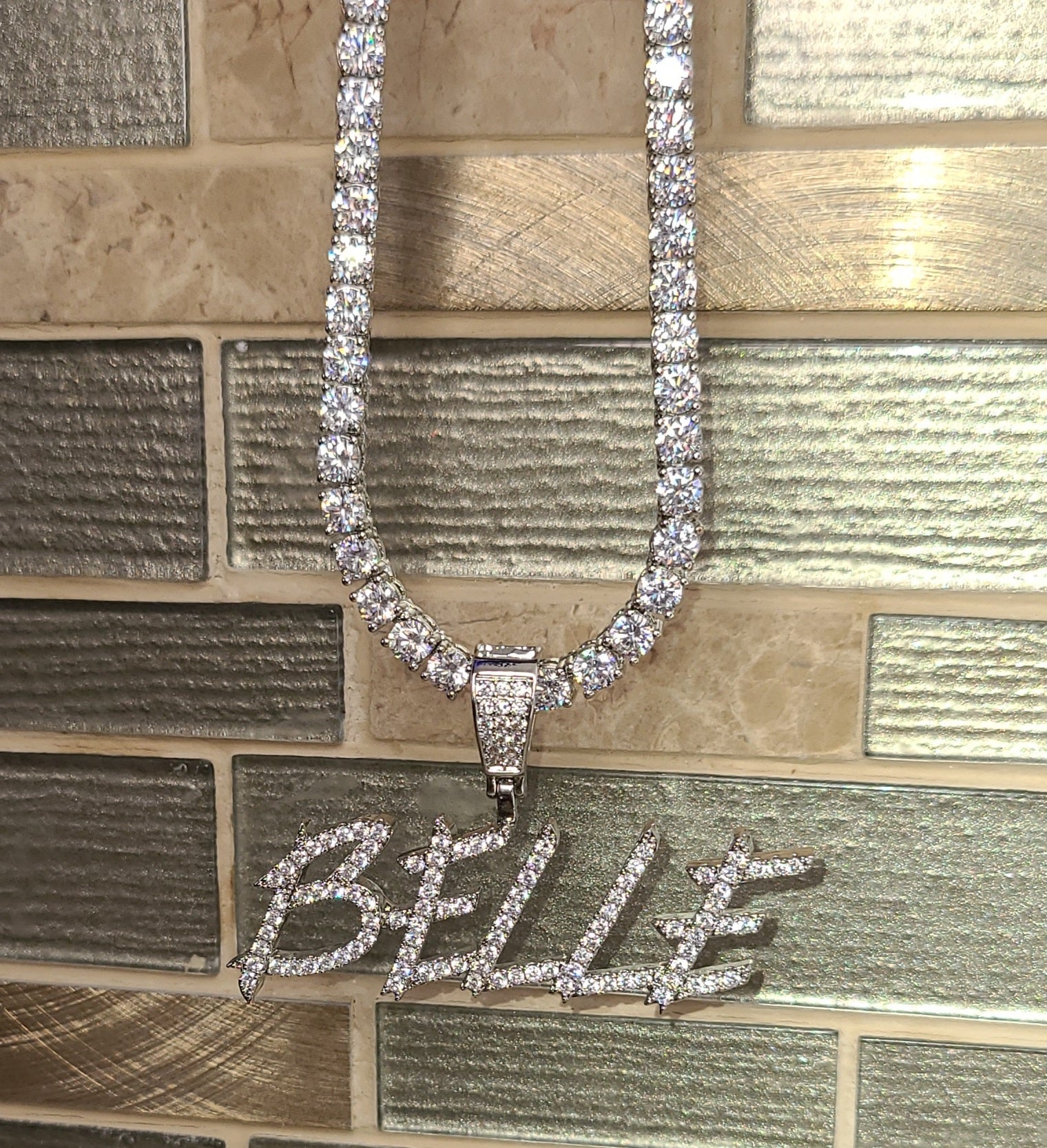 Custom Round Stone Name Plate - Blinged by Belle