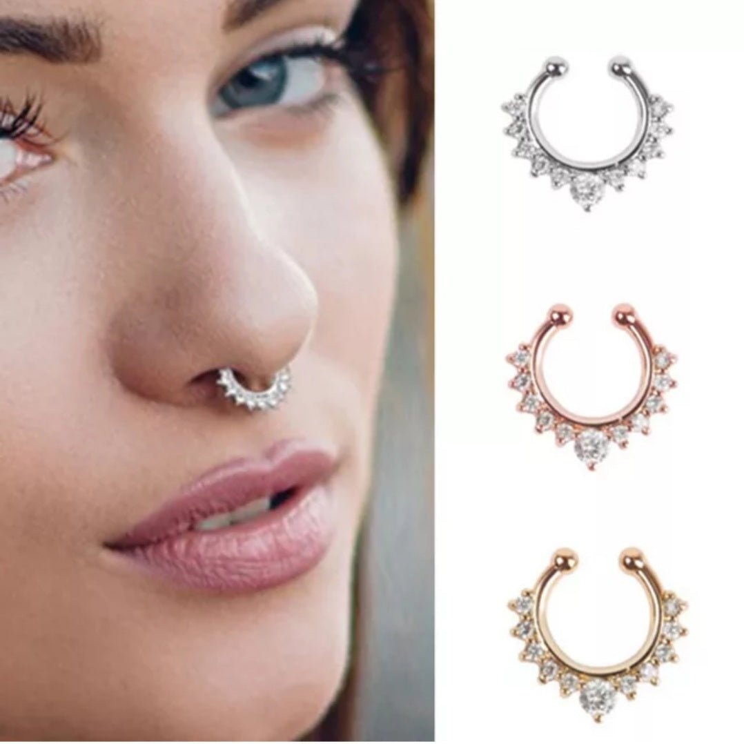 Fake Septum Nose Rings with CZ Stones - Blinged by Belle