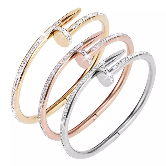Fashion Men and Women Stainless Steel Nail jewelry Adjustable Bangle Nail Colorful Bangle With Zircon Bracelets Wholesale - Blinged by Belle