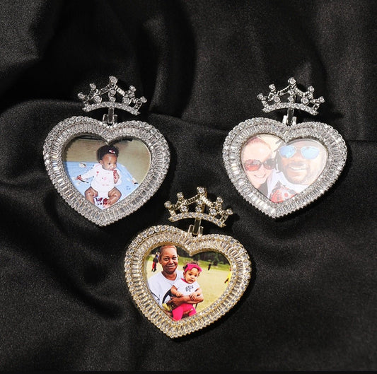 Heart with Princess or Queen Crown Photo Pendant - Blinged by Belle
