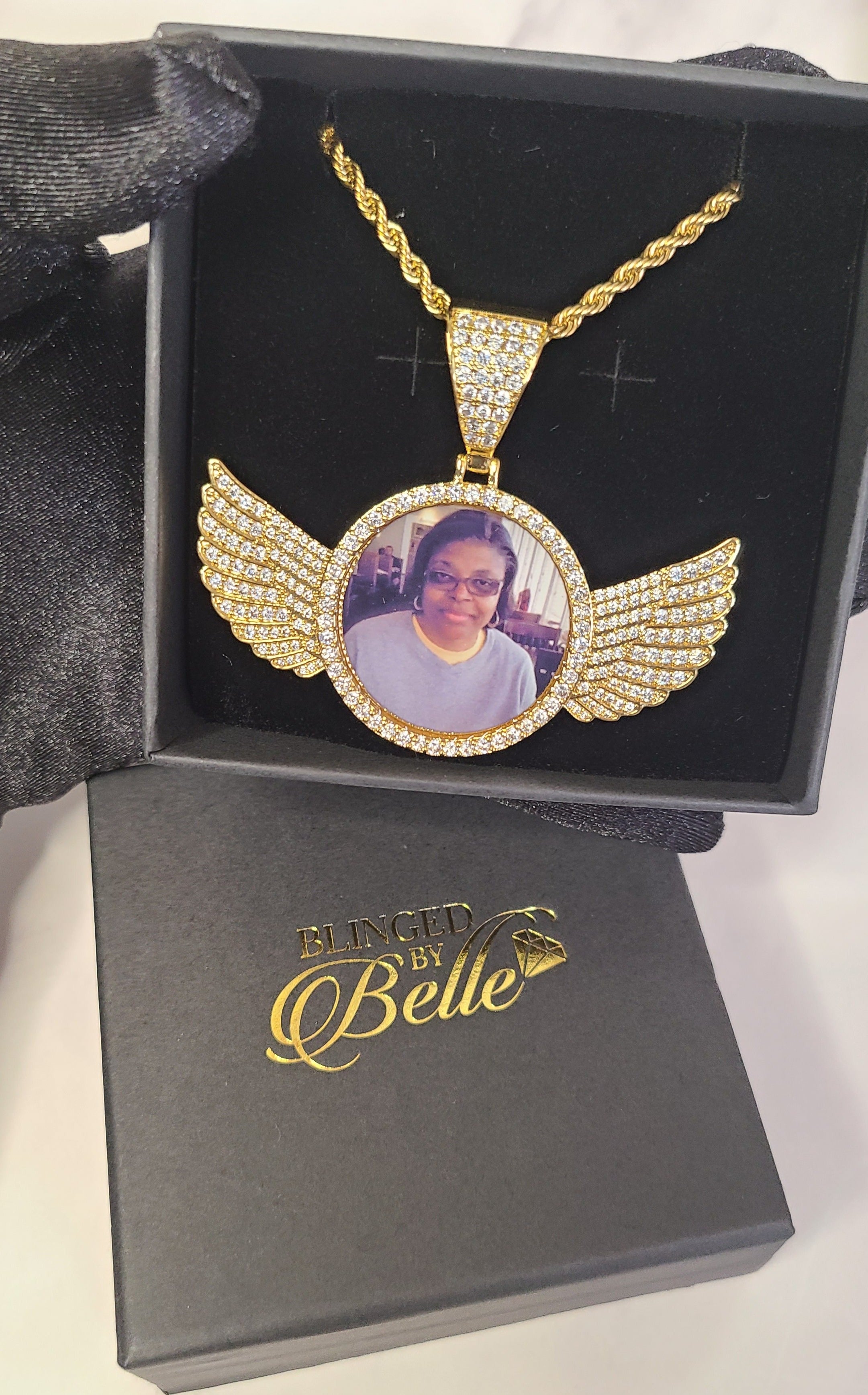 Fingerhut - Goldtone or Silvertone Personalized Simulated Birthstone Family Angel  Wing Pendant Necklace