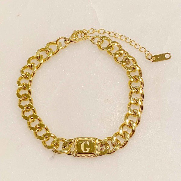 Uptown Cuban Chain Initial Bracelet - Blinged by Belle