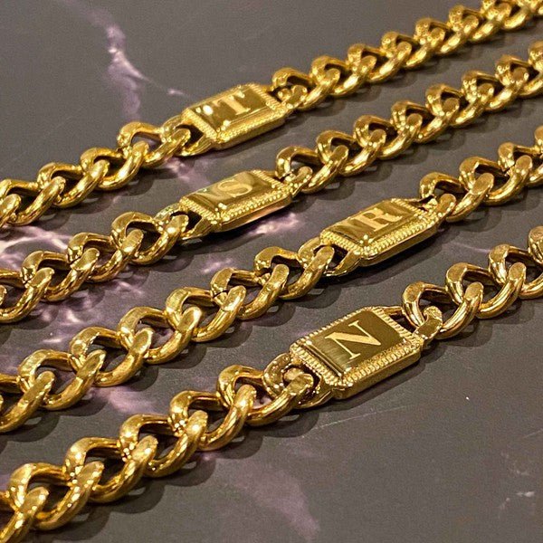 Uptown Cuban Chain Initial Bracelet - Blinged by Belle