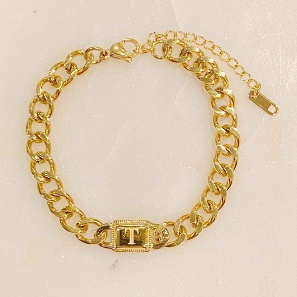 Uptown Cuban Chain Initial Bracelet - Blinged by Belle